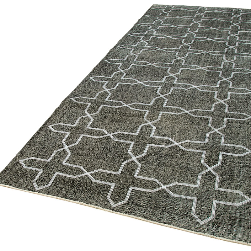 Negro Alfombra Turca bordada sobre teñida vintage - 140 cm x 408 cm - K0038660