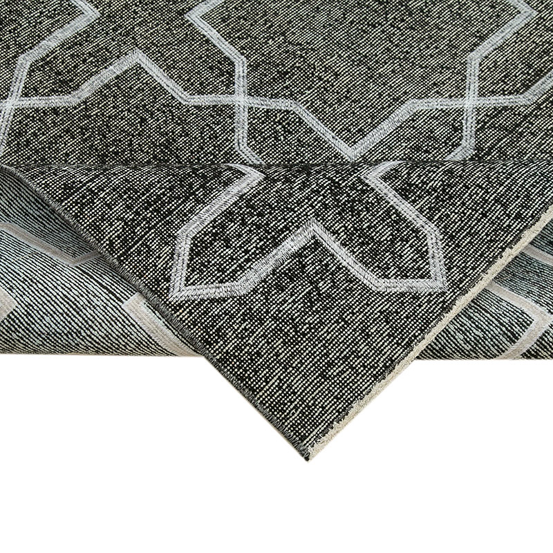 Negro Alfombra Turca bordada sobre teñida vintage - 140 cm x 408 cm - K0038660