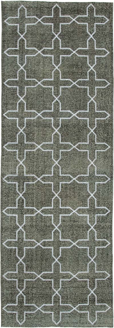 Black Embroidered Over-dyed Turkish Vintage Runner - 4' 7" x 13' 5" (55 in. x 161 in.)
