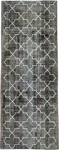 Siyah İşlemeli ve Boyalı El Dokuma Vintage Halı - 145 cm x 383 cm