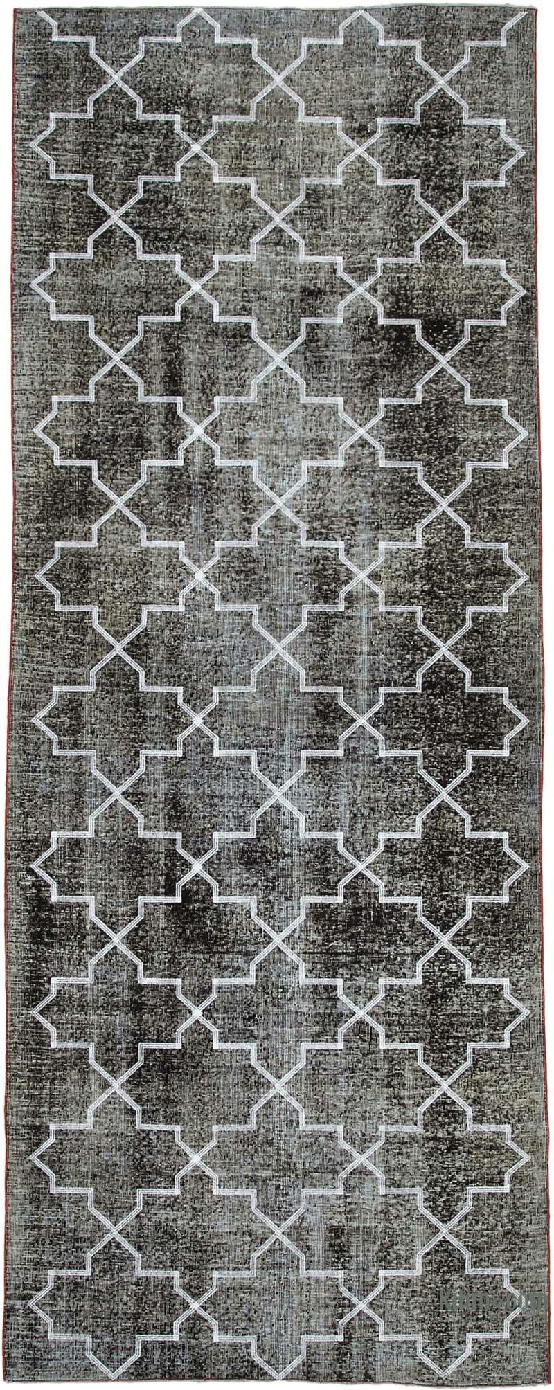Negro Alfombra Turca bordada sobre teñida vintage - 145 cm x 383 cm - K0038661