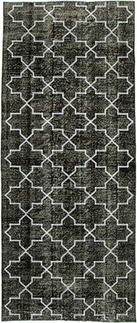 Black Embroidered Over-dyed Turkish Vintage Runner - 4' 8" x 11' 7" (56" x 139")