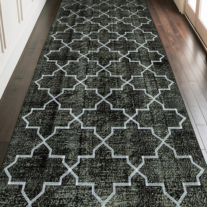 Black Embroidered Over-dyed Turkish Vintage Runner - 4' 8" x 11' 7" (56" x 139") - K0038662