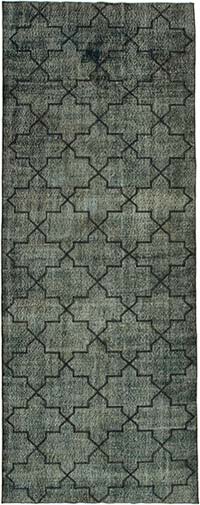 Siyah İşlemeli ve Boyalı El Dokuma Vintage Halı - 142 cm x 365 cm