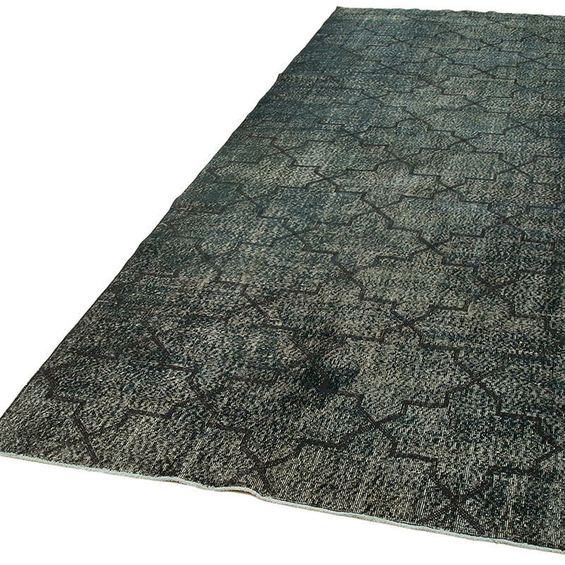Siyah İşlemeli ve Boyalı El Dokuma Vintage Halı - 142 cm x 365 cm - K0038663