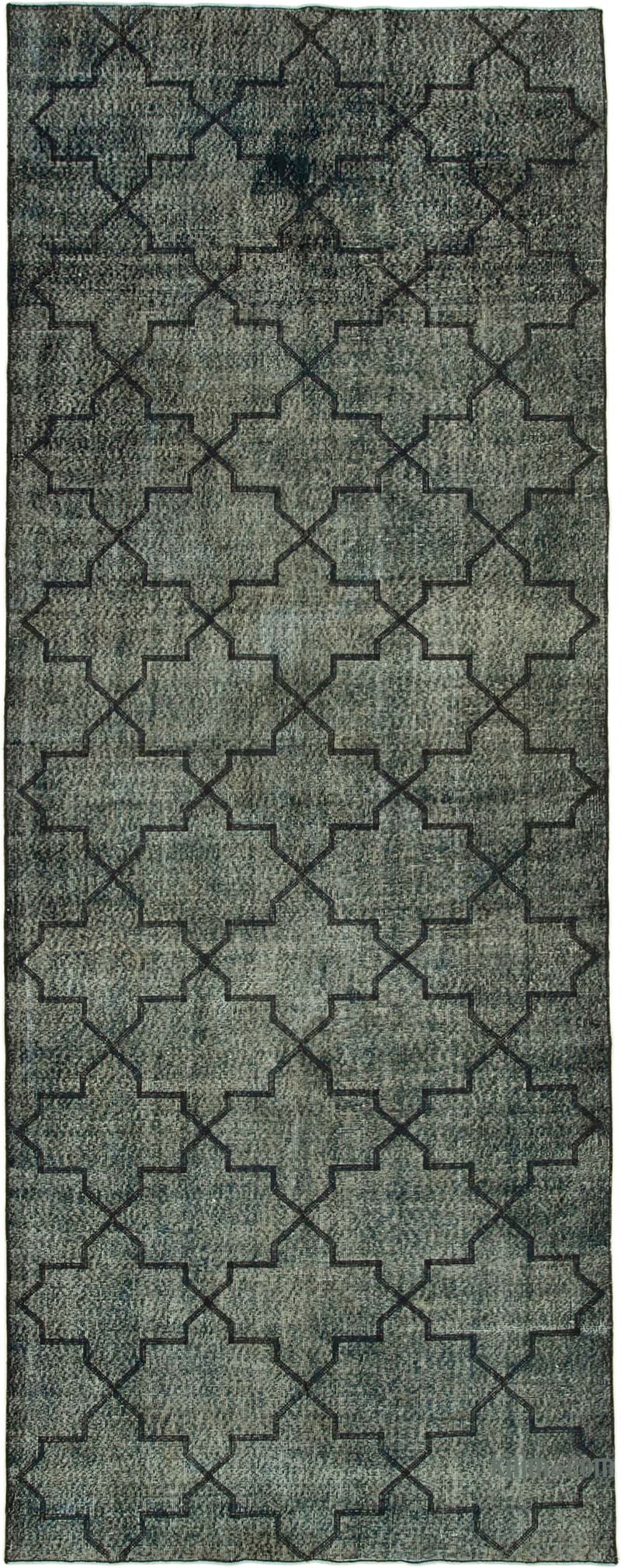Siyah İşlemeli ve Boyalı El Dokuma Vintage Halı - 142 cm x 365 cm - K0038663