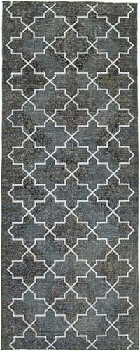 Gri İşlemeli ve Boyalı El Dokuma Vintage Halı - 144 cm x 374 cm