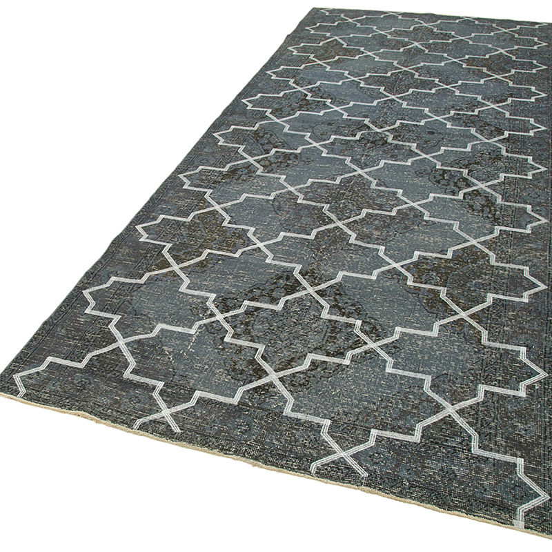 Gray Embroidered Over-dyed Turkish Vintage Runner - 4' 9" x 12' 3" (57" x 147") - K0038664