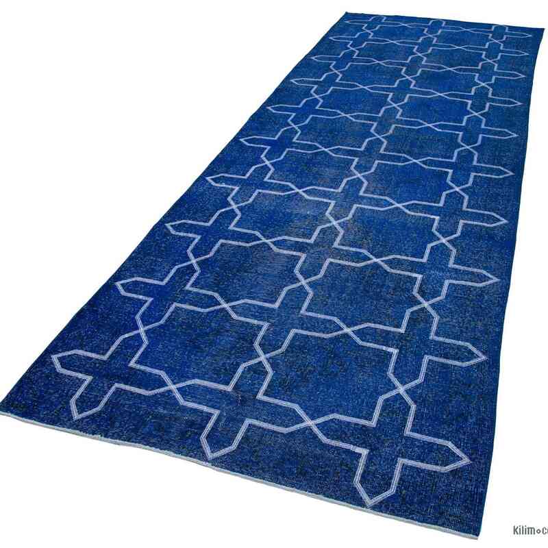 Blue Embroidered Over-dyed Turkish Vintage Runner - 4' 9" x 13' 2" (57 in. x 158 in.) - K0038665