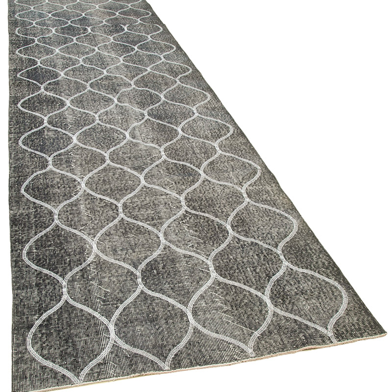 Gris Alfombra Turca bordada sobre teñida vintage - 119 cm x 402 cm - K0038667