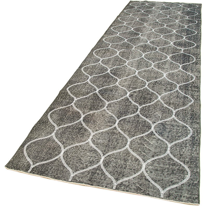 Gris Alfombra Turca bordada sobre teñida vintage - 119 cm x 402 cm - K0038667