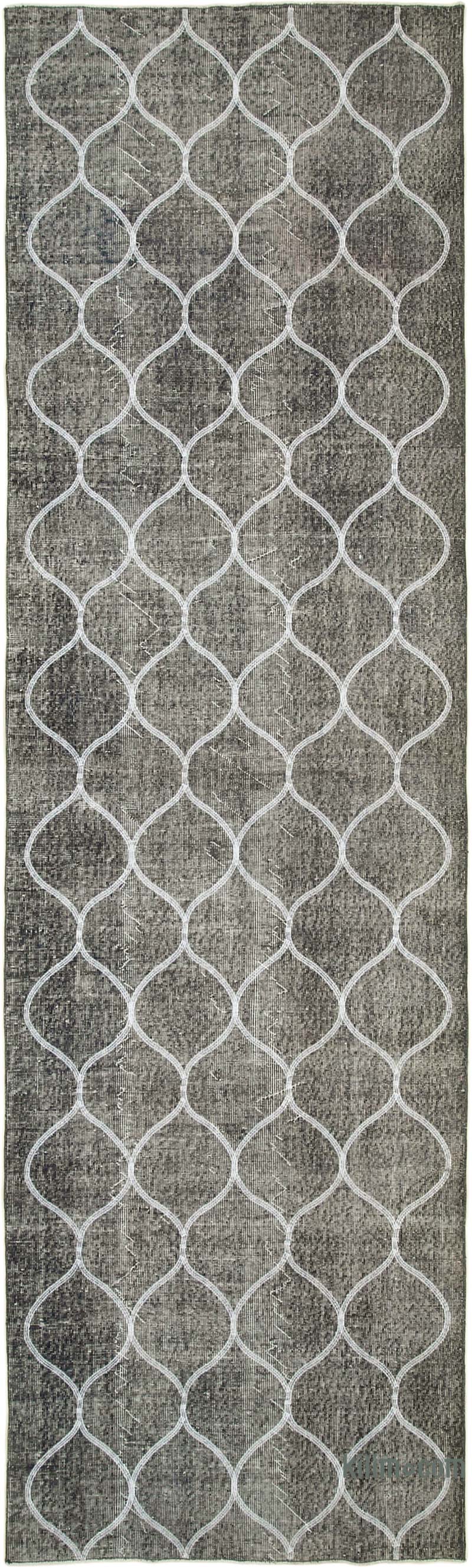 Gris Alfombra Turca bordada sobre teñida vintage - 119 cm x 402 cm - K0038667