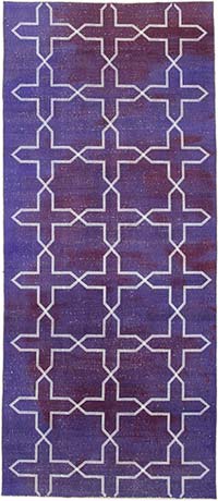 Mor İşlemeli ve Boyalı El Dokuma Vintage Halı - 137 cm x 316 cm