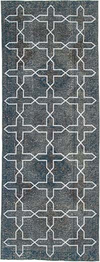 Gri İşlemeli ve Boyalı El Dokuma Vintage Halı - 136 cm x 371 cm