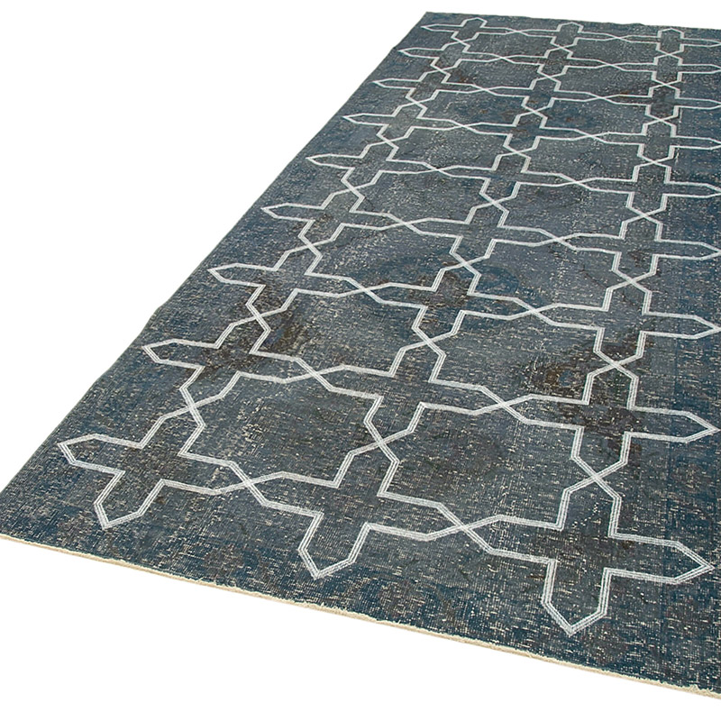Gris Alfombra Turca bordada sobre teñida vintage - 136 cm x 371 cm - K0038670