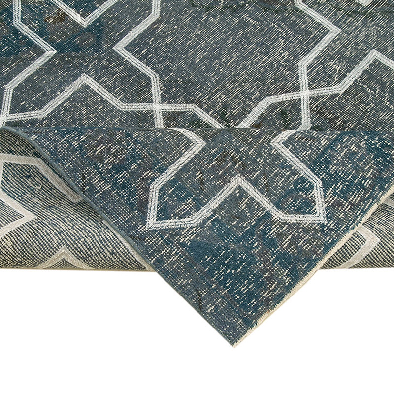 Gris Alfombra Turca bordada sobre teñida vintage - 136 cm x 371 cm - K0038670