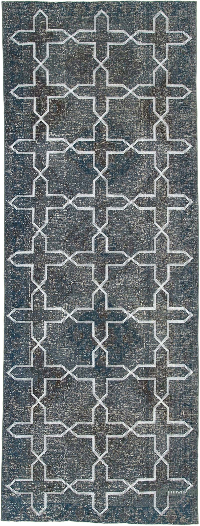 Gris Alfombra Turca bordada sobre teñida vintage - 136 cm x 371 cm - K0038670