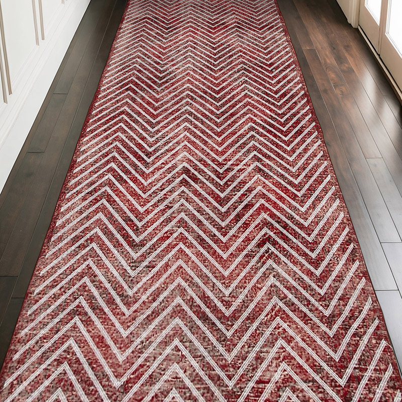 Kırmızı İşlemeli ve Boyalı El Dokuma Vintage Halı - 146 cm x 382 cm - K0038672
