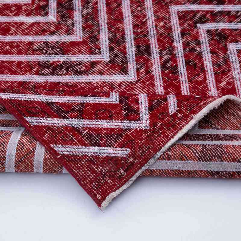 Red Embroidered Over-dyed Turkish Vintage Runner - 4' 11" x 12' 2" (59 in. x 146 in.) - K0038673