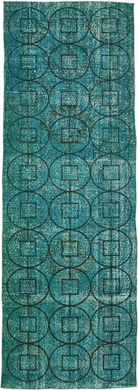 İşlemeli ve Boyalı El Dokuma Vintage Halı - 141 cm x 414 cm