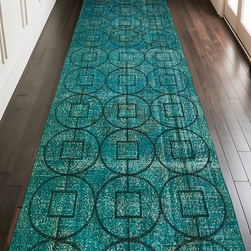 Alfombra Turca bordada sobre teñida vintage - 141 cm x 414 cm - K0038679