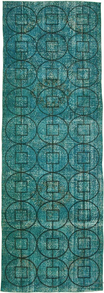İşlemeli ve Boyalı El Dokuma Vintage Halı - 141 cm x 414 cm