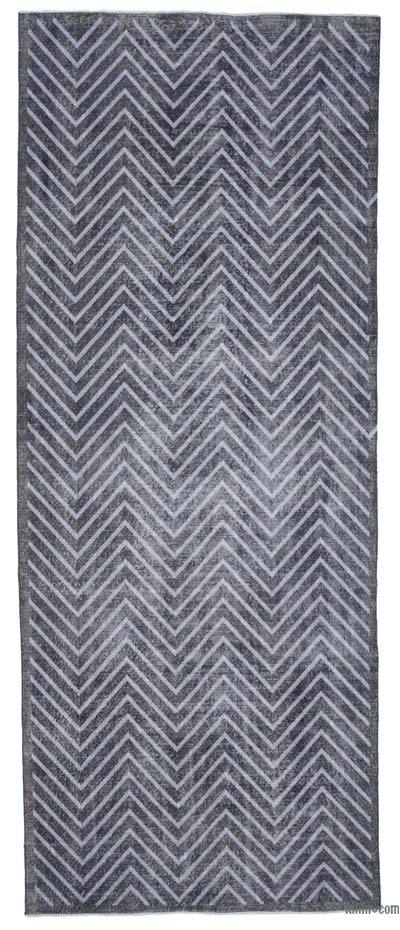 Grey Embroidered Over-dyed Turkish Vintage Runner - 4' 10" x 12' 2" (58 in. x 146 in.)