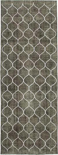 Gri İşlemeli ve Boyalı El Dokuma Vintage Halı - 143 cm x 395 cm