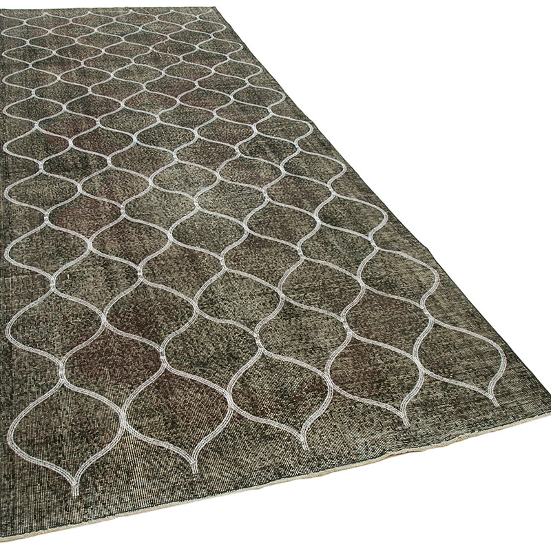 Gris Alfombra Turca bordada sobre teñida vintage - 143 cm x 395 cm - K0038681