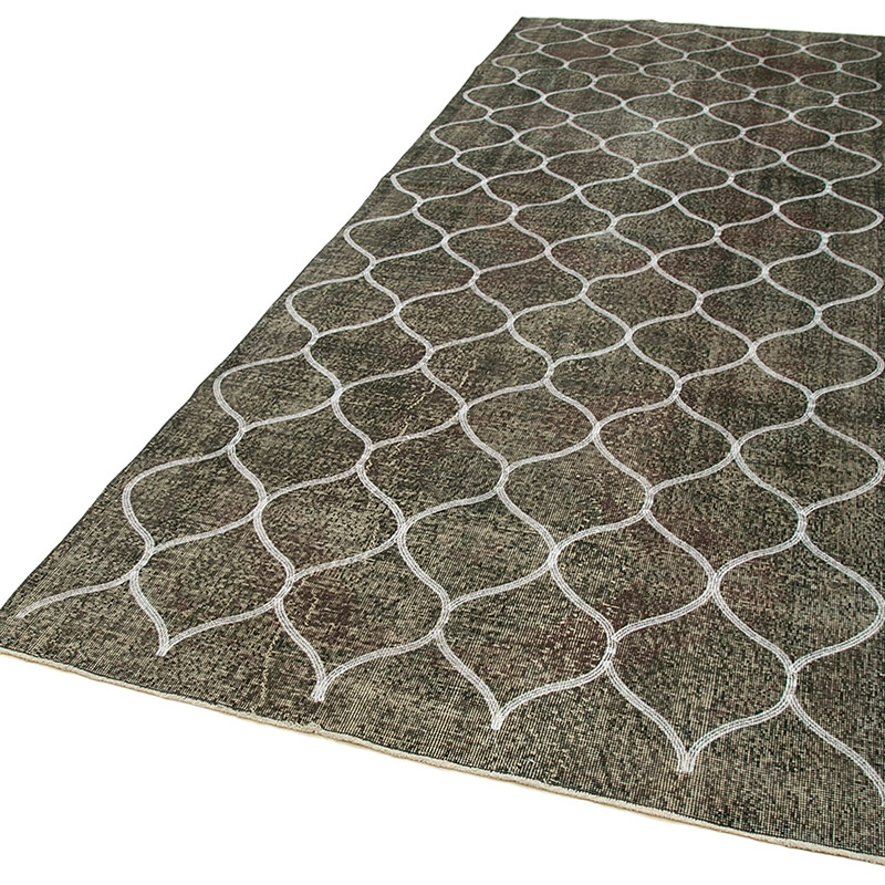 Gris Alfombra Turca bordada sobre teñida vintage - 143 cm x 395 cm - K0038681