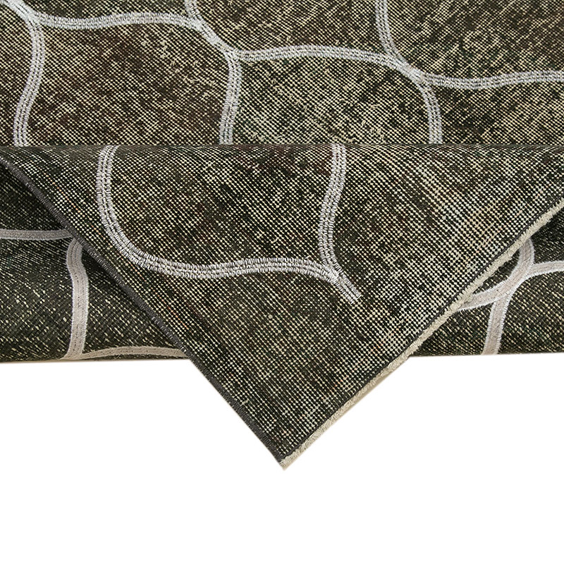 Gris Alfombra Turca bordada sobre teñida vintage - 143 cm x 395 cm - K0038681