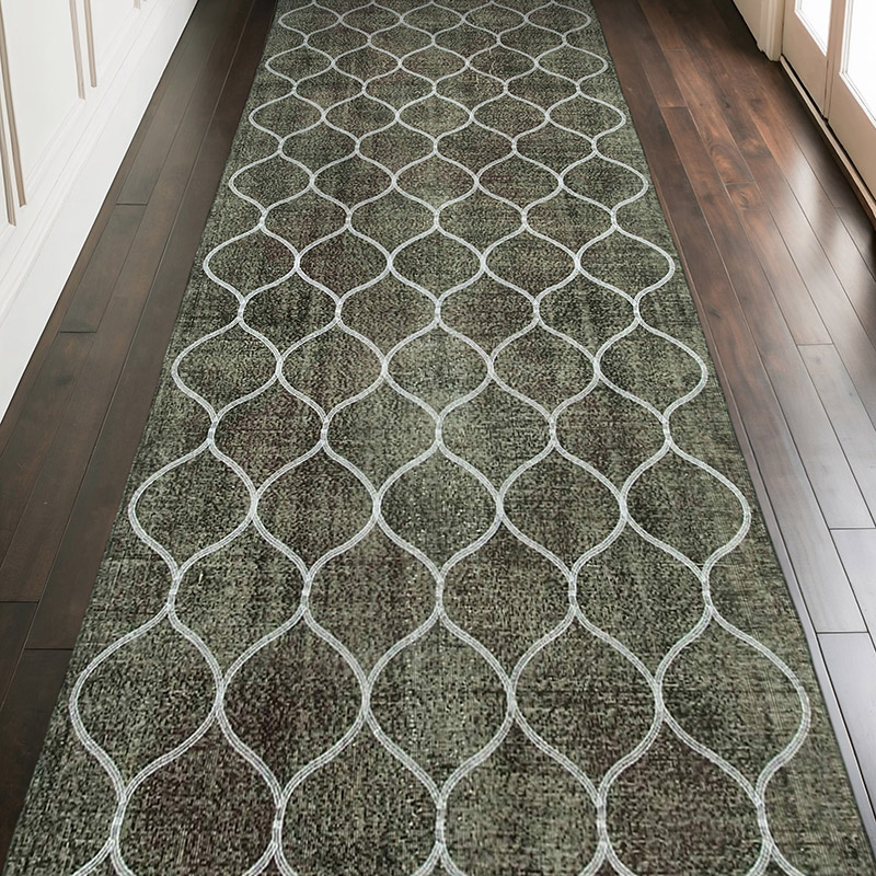 Gris Alfombra Turca bordada sobre teñida vintage - 143 cm x 395 cm - K0038681