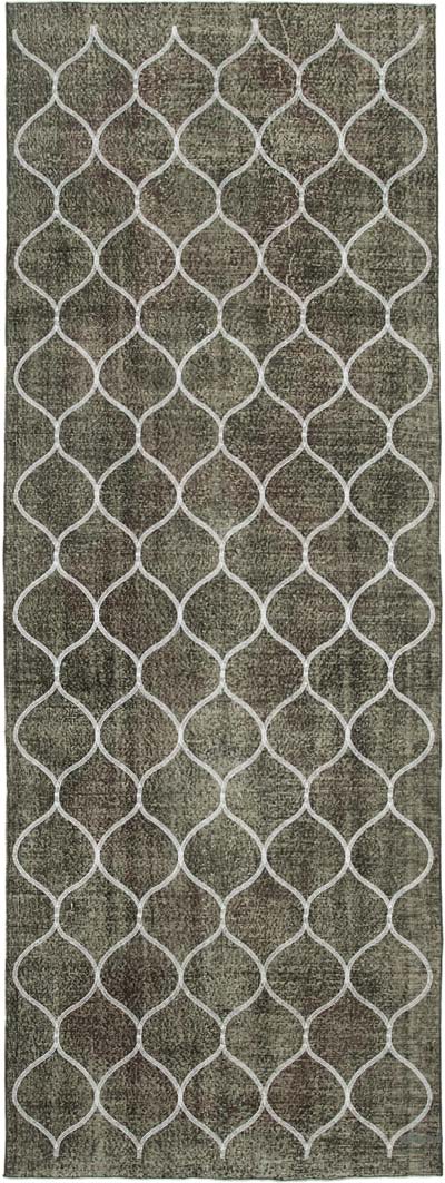 Gri İşlemeli ve Boyalı El Dokuma Vintage Halı - 143 cm x 395 cm