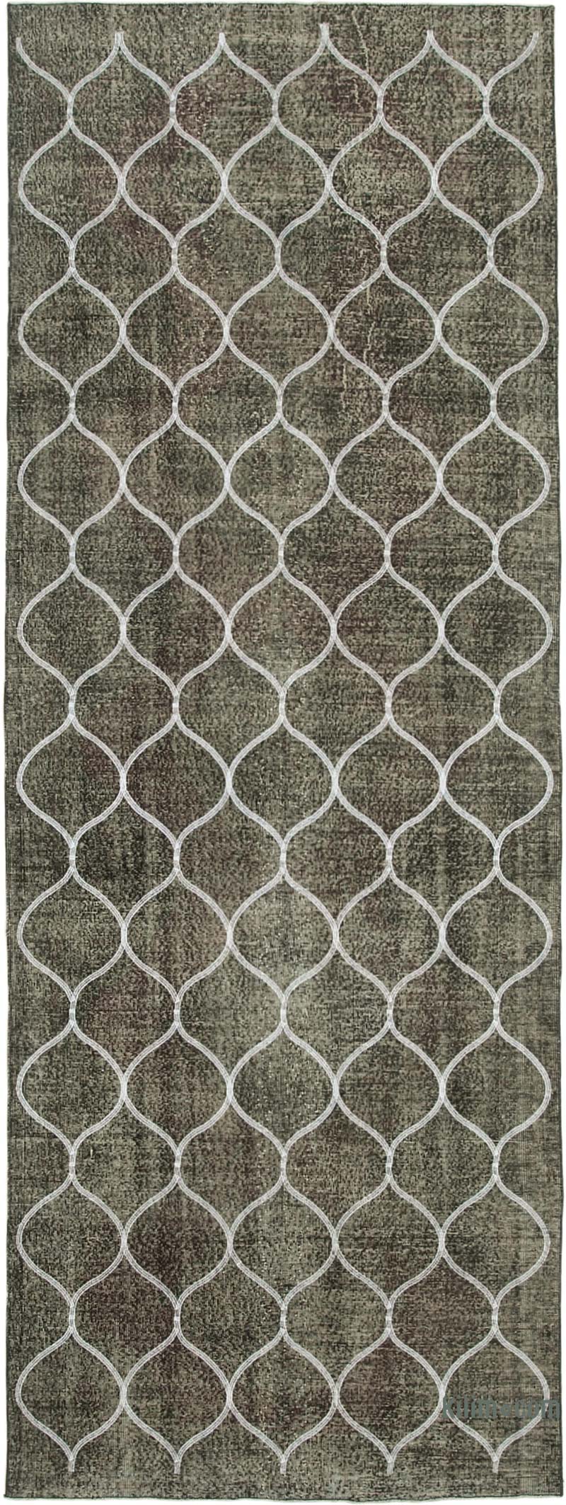 Gris Alfombra Turca bordada sobre teñida vintage - 143 cm x 395 cm - K0038681