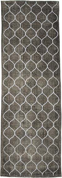 Gri İşlemeli ve Boyalı El Dokuma Vintage Halı - 140 cm x 427 cm