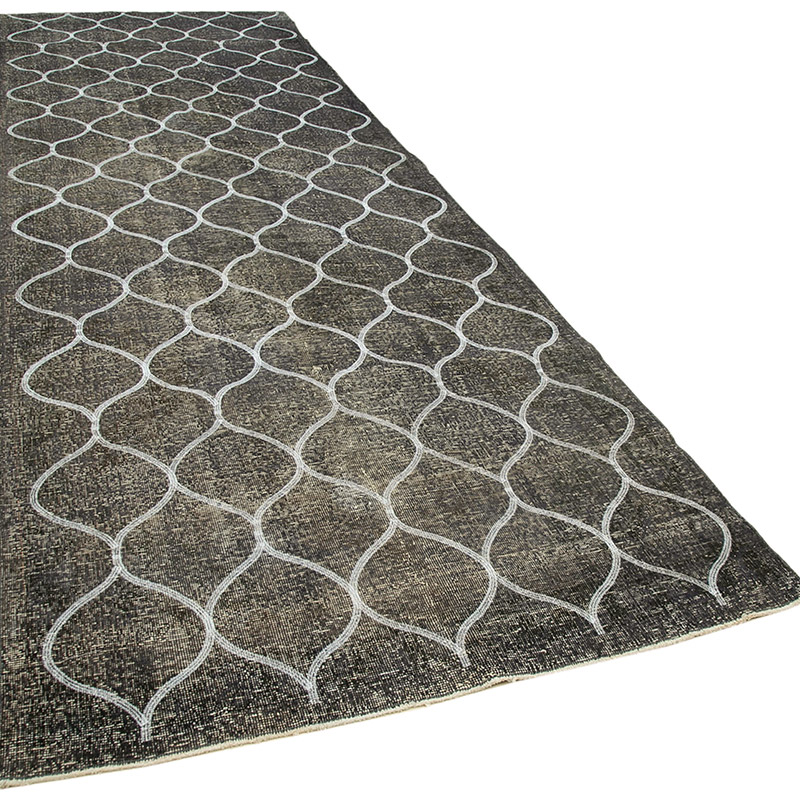 Gris Alfombra Turca bordada sobre teñida vintage - 140 cm x 427 cm - K0038682
