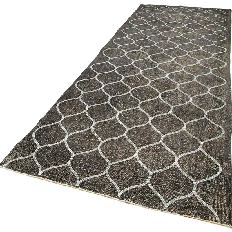 Gris Alfombra Turca bordada sobre teñida vintage - 140 cm x 427 cm - K0038682