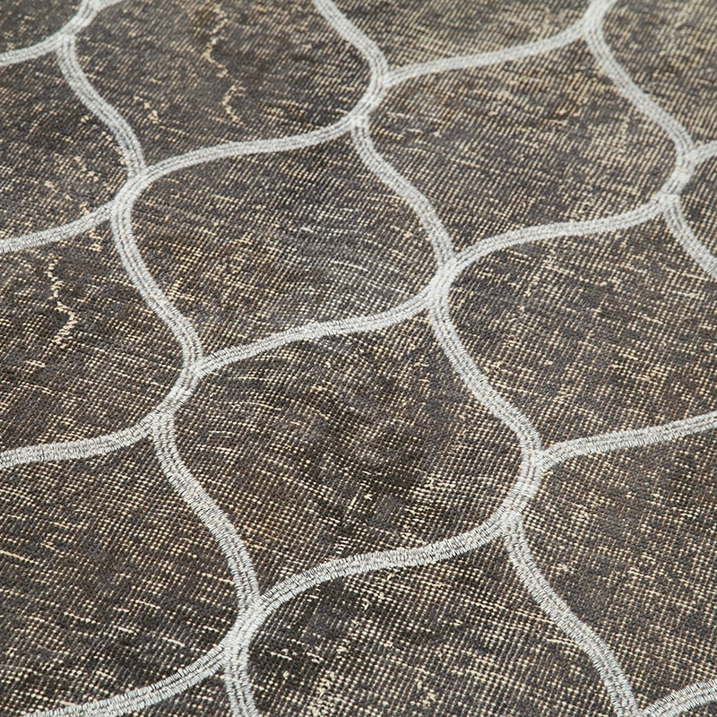 Gris Alfombra Turca bordada sobre teñida vintage - 140 cm x 427 cm - K0038682