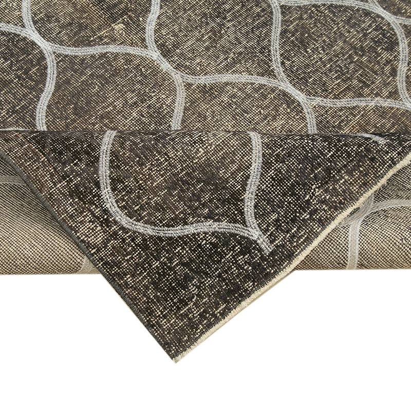 Gris Alfombra Turca bordada sobre teñida vintage - 140 cm x 427 cm - K0038682