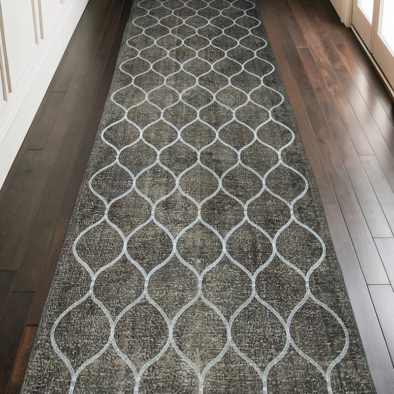 Gris Alfombra Turca bordada sobre teñida vintage - 140 cm x 427 cm - K0038682