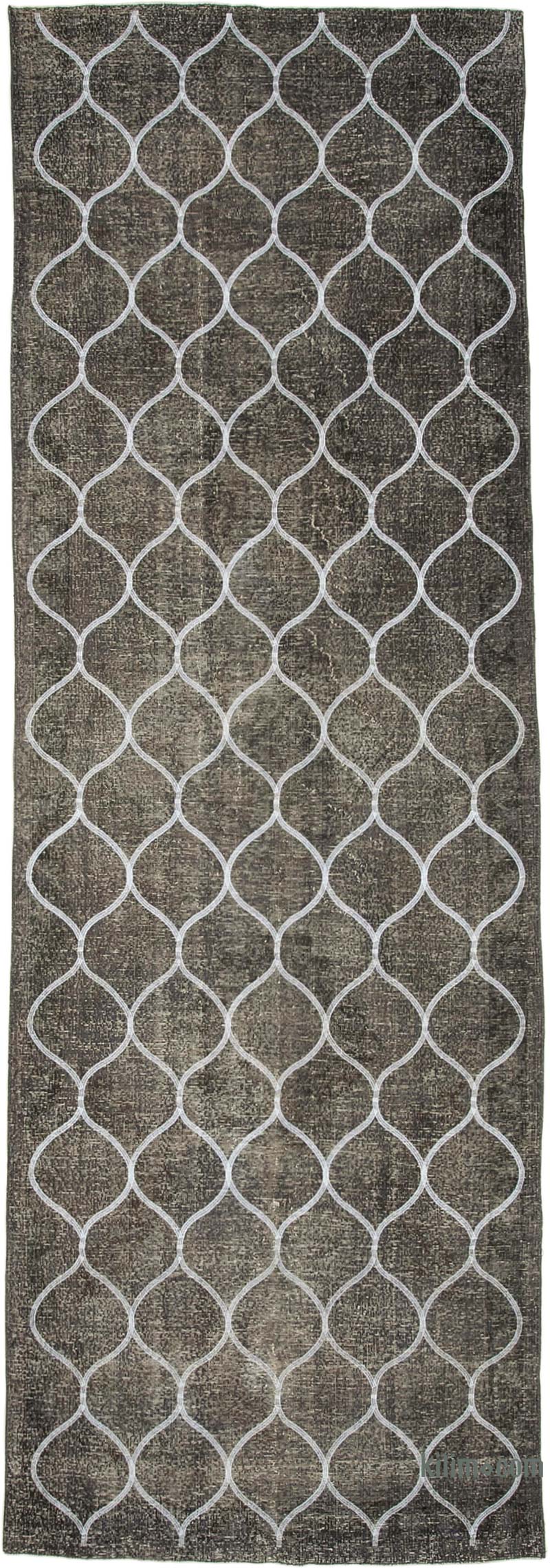 Gris Alfombra Turca bordada sobre teñida vintage - 140 cm x 427 cm - K0038682