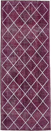 İşlemeli ve Boyalı El Dokuma Vintage Halı - 140 cm x 366 cm