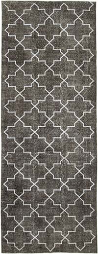 Gri İşlemeli ve Boyalı El Dokuma Vintage Halı - 148 cm x 388 cm