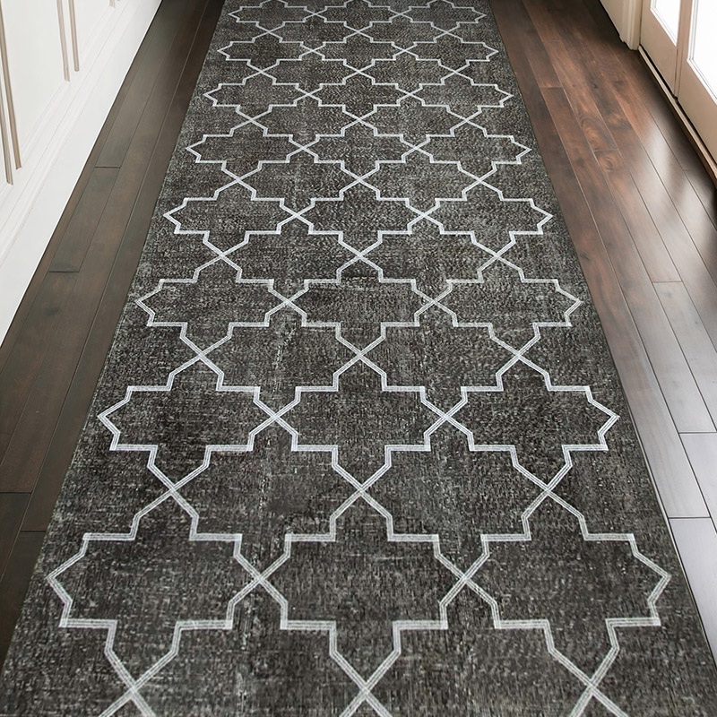 Gris Alfombra Turca bordada sobre teñida vintage - 148 cm x 388 cm - K0038685