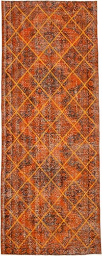 İşlemeli ve Boyalı El Dokuma Vintage Halı - 141 cm x 375 cm