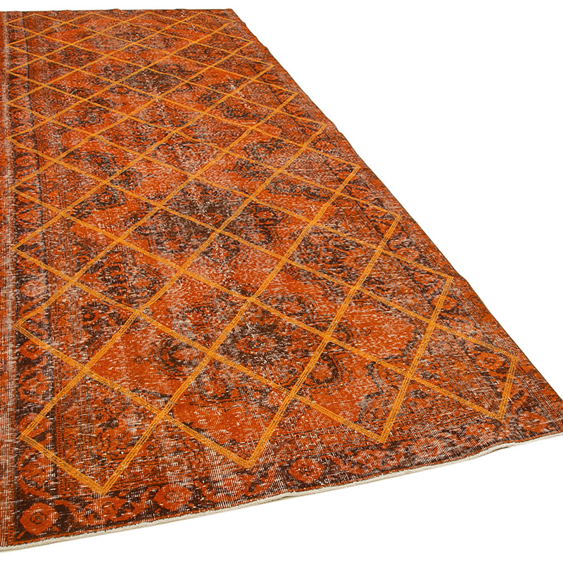 İşlemeli ve Boyalı El Dokuma Vintage Halı - 141 cm x 375 cm - K0038686