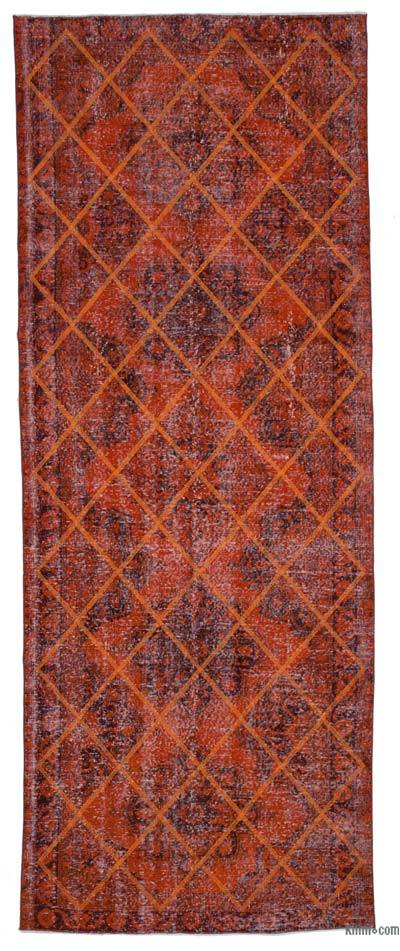 Orange Embroidered Over-dyed Turkish Vintage Runner - 4' 8" x 12' 4" (56 in. x 148 in.)
