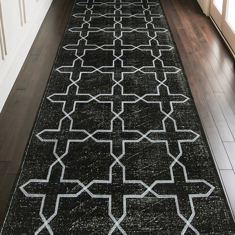 Black Embroidered Over-dyed Turkish Vintage Runner - 4' 8" x 12' 8" (56" x 152") - K0038688