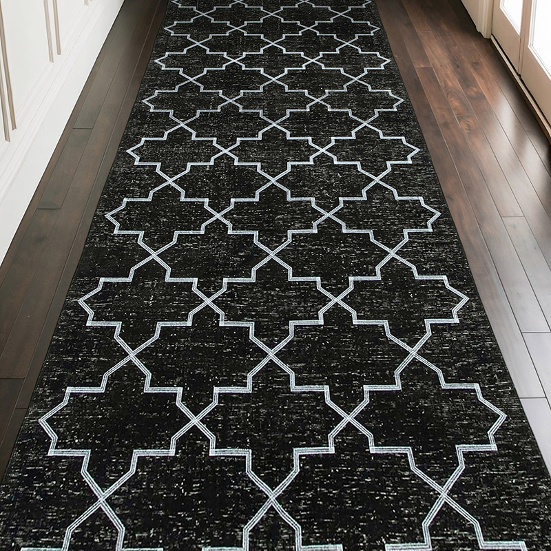 Black Embroidered Over-dyed Turkish Vintage Runner - 4' 10" x 12' 5" (58" x 149") - K0038689