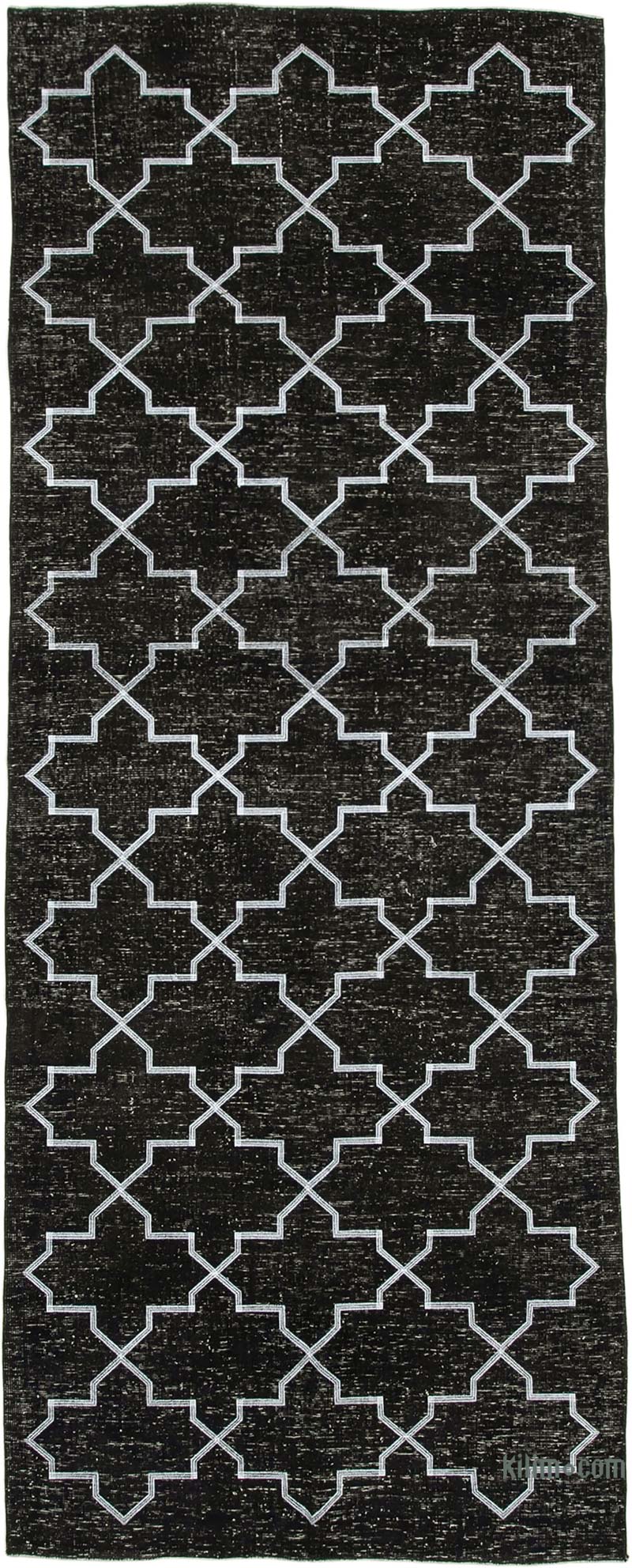 Black Embroidered Over-dyed Turkish Vintage Runner - 4' 10" x 12' 5" (58" x 149") - K0038689